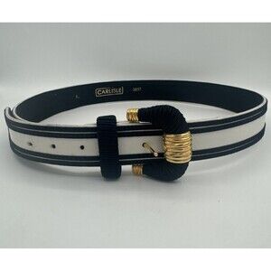 Carlisle Belt Vintage Statement Gold Buckle Leather Size XL Nautical Blue White